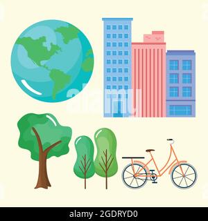 cinque icone della città urbana Illustrazione Vettoriale