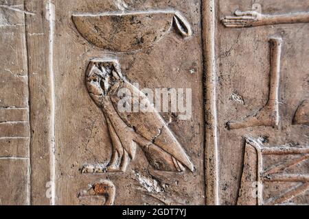 Sculture geroglifice nei templi egizi Foto Stock