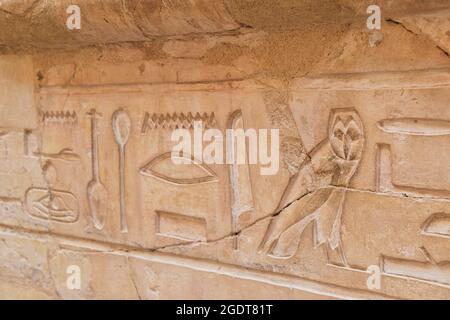 Sculture geroglifice nei templi egizi Foto Stock