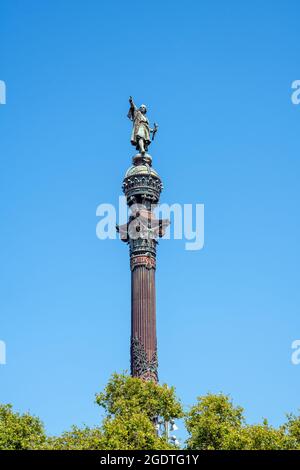 La statua di Colombo alla fine della Rambla di Barcellona Foto Stock