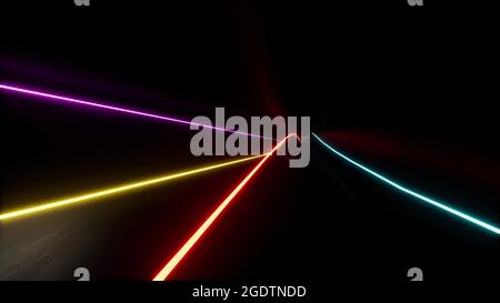 Color Neon Lines tunnel moderno e luminoso rendering 3d interno Foto Stock