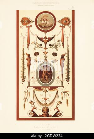 Soffitto dipinto in Palazzo Altoviti, Roma, XVI secolo. Palazzo Altoviti, Rom, XVI Jahrh. Chromolithograph di Ernst Ewald’s Farbige decorationen, alter und Never Zeit (decorazione a colori, epoche antiche e nuove), Ernst Wasmuth, Berlino, 1896. Foto Stock