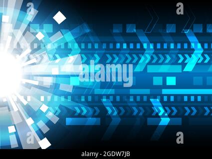 freccia di velocità e dati del computer incandescenti. Retroscena futuristica di alta tecnologia. Motivazione Internet e connessione di comunicazione. Illuminazione digitale Illustrazione Vettoriale