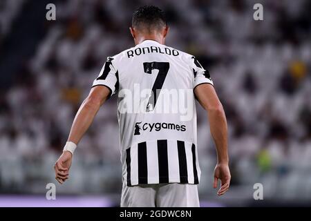 Cristiano Ronaldo della Juventus FC durante la partita di calcio pre-stagione tra Juventus FC e Atalanta BC allo stadio Allianz di Torino, 14 agosto 2021. Foto Federico Tardito / Insifefoto Foto Stock