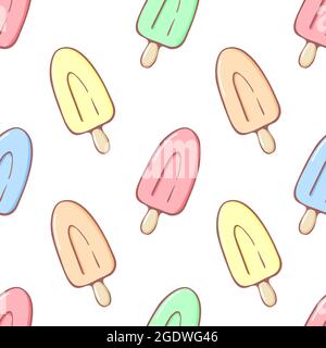 Illustrazione vettoriale del gelato color arcobaleno con motivo senza cuciture. Bambini sfondo di tendina parasole in colori pastello isolato su bianco Illustrazione Vettoriale