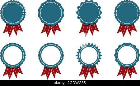 Set di badge vettoriali per premi o vendite con barra multifunzione su sfondo bianco isolato. Illustrazione Vettoriale