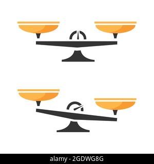 Set di scale. Ciotole di scale in equilibrio, uno squilibrio di scale. Bilancia, illustrazione vettoriale Illustrazione Vettoriale