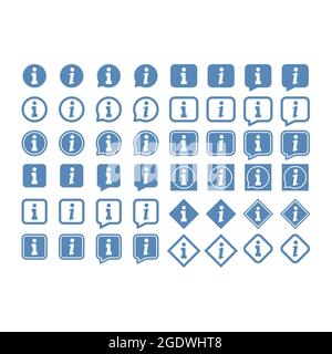 Set di icone vettore info. Pulsante informazioni o Guida nella casella. Illustrazione Vettoriale