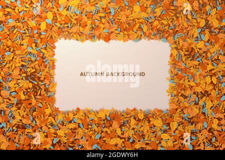 Modello con foglie caduti in autunno. Sfondo astratto con cornice. Illustrazione vettoriale. Illustrazione Vettoriale