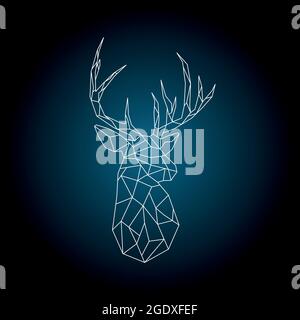 Capriolo poligonale su sfondo blu scuro. Illustrazione vettoriale. Illustrazione Vettoriale