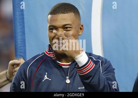 Parigi Saint-Germain's francese forward Kylian Mbappe durante il campionato francese Ligue 1 partita di calcio tra Parigi Saint-Germain e RC Strasburgo il 14 agosto 2021 allo stadio Parc des Princes di Parigi, Francia - Foto Mehdi Taamallah / DPPI Foto Stock