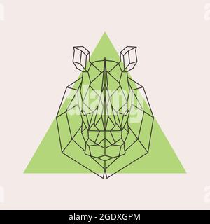 Testa rinoceronte linee geometriche silhouette. Elemento di disegno vettoriale. Illustrazione Vettoriale