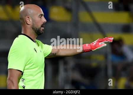 Manuel Jose Pepe Reina della SS Lazio reagisce durante la partita di calcio pre-stagione tra SS Lazio e US Sassuolo allo stadio Benito Stirpe di Frosinone (Italia), 14 agosto 2021. Foto Andrea Staccioli / Insifefoto Foto Stock