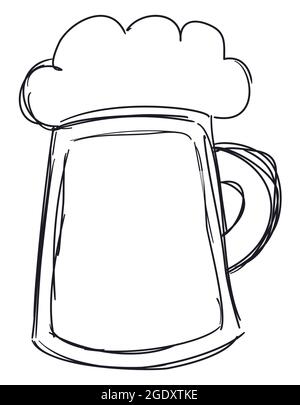 Birra ghiacciata servita in una tazza di tankard con manico in stile doodle. Illustrazione Vettoriale