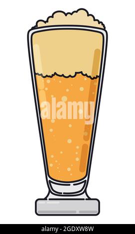 Birra frothy servita in una tazza di vetro pilsner in stile piatto e contorni. Illustrazione Vettoriale