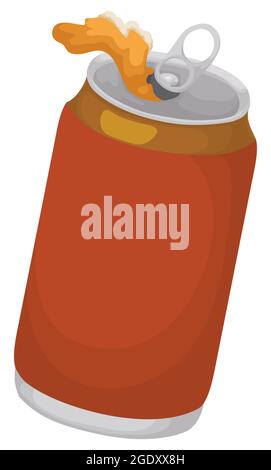 Può versare la birra o il liquido di soda e la schiuma, isolato su sfondo bianco. Illustrazione Vettoriale