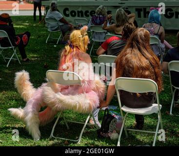 I partecipanti attendono il loro turno durante il cosplay e il costume del personaggio alla fiera 2021 dover Comic con di dover, Delaware. Foto Stock