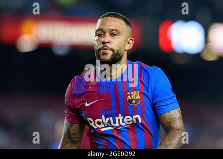 Barcellona, Spagna. 15 agosto 2021. Memphis Depay di Barcellona durante la Liga match tra FC Barcelona e Real Sociedad CF allo stadio Camp Nou di Barcellona, Spagna. Credit: Christian Bertrand/Alamy Live News Foto Stock