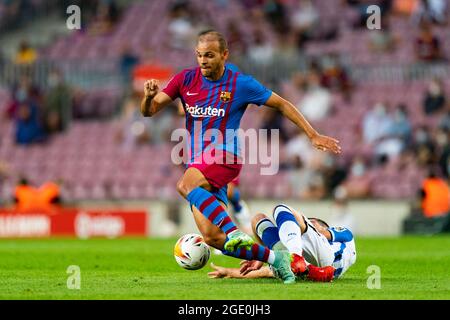 Barcellona, Spagna. 15 agosto 2021. Braithwaite (FC Barcelona), durante la partita di calcio la Liga tra FC Barcelona e Real Sociedad, allo stadio Camp Nou di Barcellona, Spagna, il 15 agosto 2021. Foto: SIU Wu Credit: dpa/Alamy Live News Foto Stock