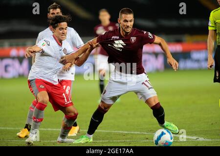 Torino, Italia. 15 agosto 2021. Marko Pjaca (Torino FC) durante la partita di calcio della Coppa Italia tra noi e Torino FC il 15 agosto 2021 allo Stadio Grande Torino di Torino - Foto Nderim Kaceli Credit: Independent Photo Agency/Alamy Live News Foto Stock