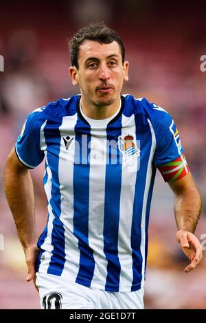 Barcellona, Spagna. 15 agosto 2021. Oyarzabal (Real Sociedad), durante la partita di calcio la Liga tra FC Barcelona e Real Sociedad, allo stadio Camp Nou di Barcellona, Spagna, il 15 agosto 2021. Foto: SIU Wu Credit: dpa/Alamy Live News Foto Stock