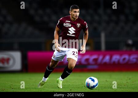 Torino, Italia. 15 agosto 2021. Nicola Rauti del Torino FC in azione durante la partita di calcio Coppa Italia tra Torino FC e US Cremonese. Credit: Nicolò campo/Alamy Live News Foto Stock