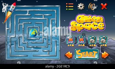 Gioco di labirinto con illustrazione del modello di tema di spazio Illustrazione Vettoriale