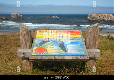 Tavola interpretativa, Oregon Islands National Wildlife Refuge-Coquille Point Unit, Bandon, Oregon Foto Stock