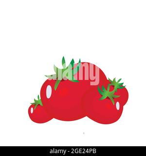 Pomodori isolati su bianco. Vettore vegetale di pomodoro fresco. Illustrazione Vettoriale