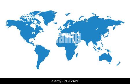 Vettore mappa del mondo, isolato su sfondo bianco. Terra piatta. Mappa del globo o del mondo. Illustrazione Vettoriale