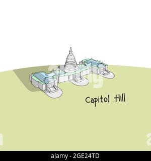 Capitol Hill Building a Washington DC disegnato a mano con linee nere isolate su sfondo bianco illustrazione vettore Illustrazione Vettoriale
