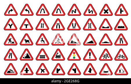 Set di segnali di sicurezza per la circolazione su strada. Avvertenza raccolta vettore simbolo trasporto su strada. Illustrazione Vettoriale