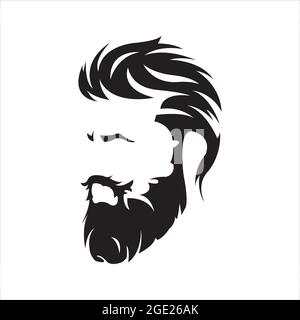 Illustrazione vettoriale stile hipster silhouette di moda. Uomo acconciatura, taglio con barba e baffi. Barbiere o icona del salone da uomo. Illustrazione Vettoriale
