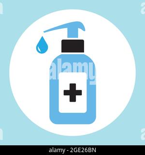 Disinfettante per le mani medicato o liquido per il lavaggio delle mani vettore icona bottiglia isolato su sfondo bianco. Illustrazione Vettoriale