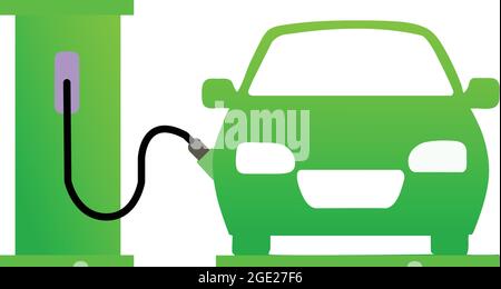 Icona di ricarica per auto elettriche, ricarica presso la stazione di ricarica, spina ibrida automatica, concetto di energia verde. Icona di ricarica dell'auto. Illustrazione Vettoriale