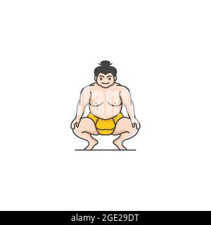 Logo sumo wrestler. Grasso, uomo in sovrappeso. Giapponese tradizionale logo sportivo ispirazione design Illustrazione Vettoriale