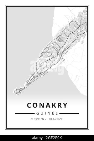 Mappa stradale arte della città di Conakry in Guinea - Africa Foto Stock