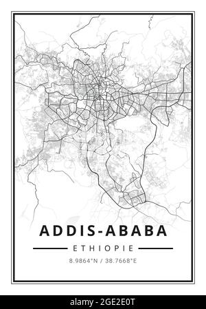 Mappa stradale arte della città di Addis Abeba in Etiopia - Africa Foto Stock