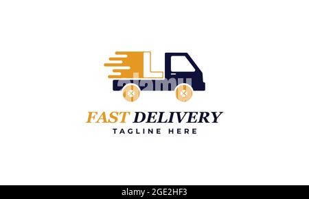 Modello di progettazione vettoriale per il logo del servizio di consegna rapida lettera L. Alfabeto L Courier Logo icona Design. Design del logo con consegna rapida Illustrazione Vettoriale