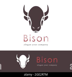 Silhouette astratta di un bisonte di testa. Modello di disegno del logo degli animali. Illustrazione vettoriale. Illustrazione Vettoriale