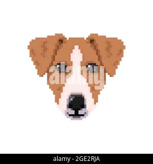 Jack Russell cane testa in pixel art stile. Illustrazione vettoriale. Illustrazione Vettoriale