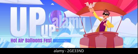 Mongolfiere fest cartoon banner web, viaggi Illustrazione Vettoriale