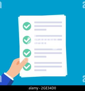 Mani che tengono carte con modulo di reclamo su di esso, fogli di carta. Illustrazione Vettoriale