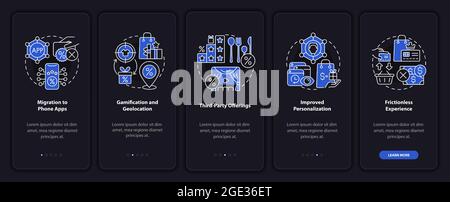 Trend dei programmi fedeltà schermo oscuro della pagina delle app mobili di onboarding Illustrazione Vettoriale