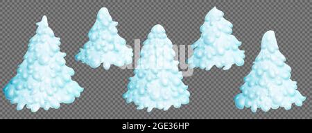 Set di alberi di natale. L'abete è completamente coperto di neve. Illustrazione vettoriale Illustrazione Vettoriale