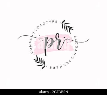 PR monogramma di bellezza del logo femminile e design elegante del logo, logo di scrittura a mano della firma iniziale, matrimonio, moda, floreale e botanico con creativo Illustrazione Vettoriale