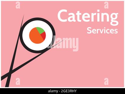 Composizione del testo dei servizi di ristorazione e icona di sushi su sfondo rosa Foto Stock