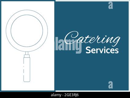 Composizione del testo dei servizi di ristorazione e icona panoramica su sfondo blu Foto Stock