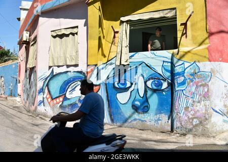 Il povero quartiere di Ouzai, sobborghi meridionali, Beirut, Libano. Foto Stock