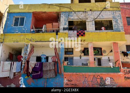 Il povero quartiere di Ouzai, sobborghi meridionali, Beirut, Libano. Foto Stock